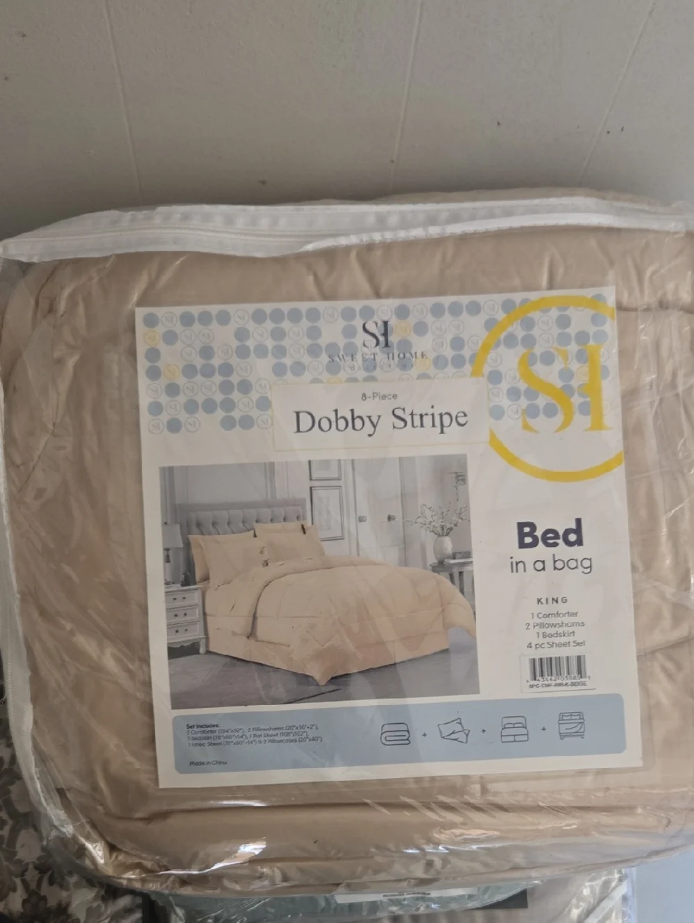 Sweet Home Essential 8-Piece Bed in a Bag Comforter Set King Biege